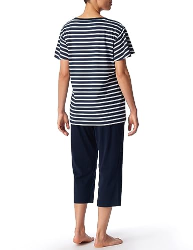 Schiesser Damen Schlafanzug 3/4, 1/2 Arm Pyjamaset, Dunkelblau Gestreift, 40 von Schiesser