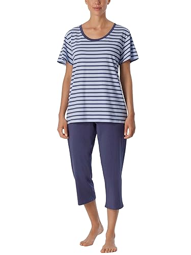 Schiesser Damen Schlafanzug 3/4, 1/2 Arm Pyjamaset, blau gestreift, 36 von Schiesser