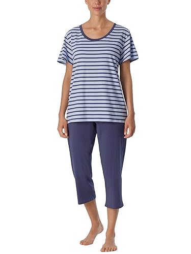 Schiesser Damen Schlafanzug 3/4, 1/2 Arm Pyjamaset, Blickdicht, blau gestreift, 38 von Schiesser