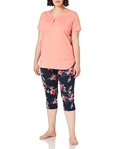 Schiesser Damen Schlafanzug Set 3/4 lange Capri Hose mit passendem kurzen Shirt, nachtblau, 40 von Schiesser