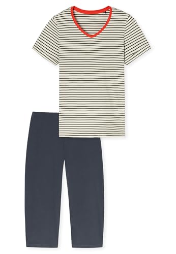 Schiesser Damen Schlafanzug 3/4-lang – Baumwolle, V-Ausschnitt, Streifen-Design, Casual Essentials, 181254-102 von Schiesser