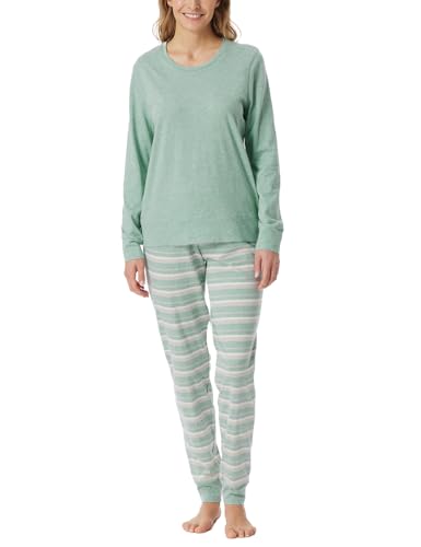 Schiesser Damen Schlafanzug Lang mit Bündchen Baumwolle-Nightwear Pyjamaset, Grün-Mel_181746, 50 von Schiesser
