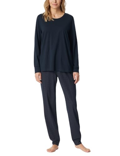 Schiesser Damen Schlafanzug Lang mit Bündchen Baumwolle-Nightwear Pyjamaset, Nachtblau_181987, 50 von Schiesser