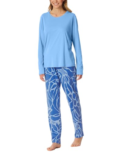 Schiesser Damen Schlafanzug Lange Hose Langarm-Modern Nightwear Pyjamaset, hellblau_182547, 40 von Schiesser
