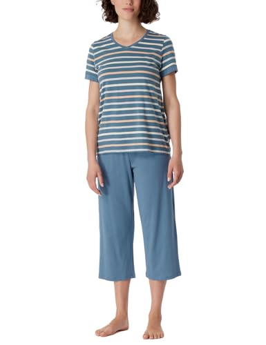 Schiesser Damen Schlafanzug Set 3/4 lang kurz Baumwolle-Nightwear Pyjamaset, blaugrau_181254, 48 von Schiesser