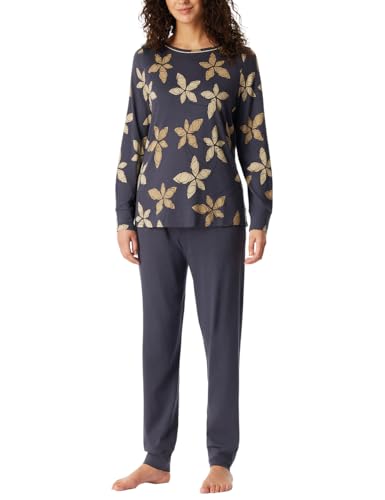 Schiesser Damen Schlafanzug Set lang Baumwolle Modal-Nightwear Pyjamaset, Graphit_182019, 52 von Schiesser