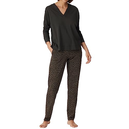 Schiesser Damen Schlafanzug Set lang Baumwolle Modal - Nightwear, Nachtblau Gemustert_179835, 38 von Schiesser