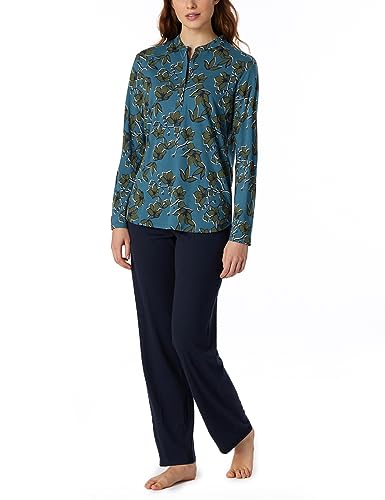 Schiesser Damen Schlafanzug Set lang Baumwolle Modal-Nightwear Pyjamaset, Petrol_180117, 40 von Schiesser