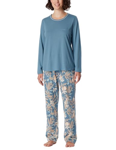 Schiesser Damen Schlafanzug Set lang Baumwolle Modal-Nightwear Pyjamaset, blaugrau_181237, 40 von Schiesser