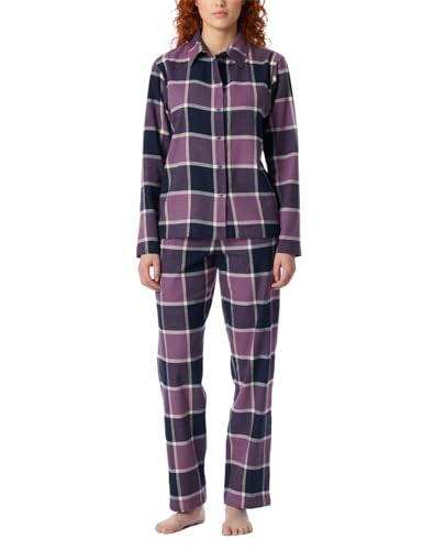 Schiesser Damen Schlafanzug Set lang mit Knopfleiste weiche Baumwolle-Selected Premium Warming Pyjamaset, Nachtblau_181991, 40 von Schiesser