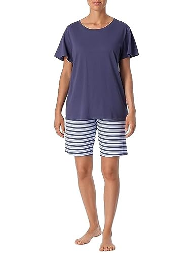 Schiesser Damen Schlafanzug kurz, Bermuda Pyjamaset, blau gestreift, 36 von Schiesser