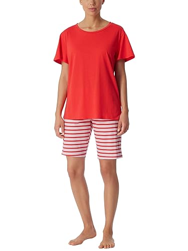 Schiesser Damen Schlafanzug kurz, Bermuda Pyjamaset, rot gestreift, 36 von Schiesser