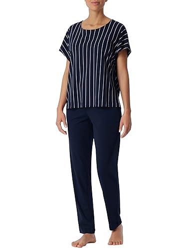 Schiesser Damen Schlafanzug lang, 1/2 Arm Pyjamaset, dunkelblau gestreift, 36 von Schiesser