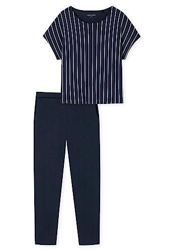 Schiesser Damen Schlafanzug lang, 1/2 Arm Pyjamaset, Blickdicht, dunkelblau gestreift, 46 von Schiesser