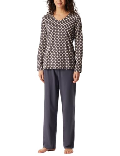 Schiesser Damen Schlafanzug lang Baumwolle-Nightwear Pyjamaset, Graphit_181986, 46 von Schiesser