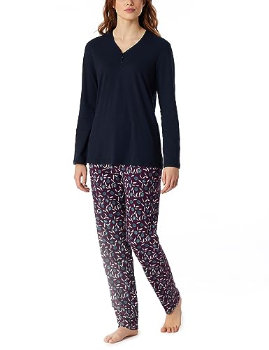 Schiesser Damen Schlafanzug lang Baumwolle-Nightwear Pyjamaset, Nachtblau_180121, 40 von Schiesser