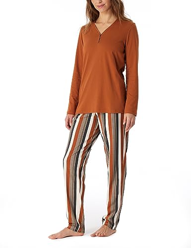 Schiesser Damen Schlafanzug lang Baumwolle-Nightwear Pyjamaset, Whisky_180121, 48 von Schiesser