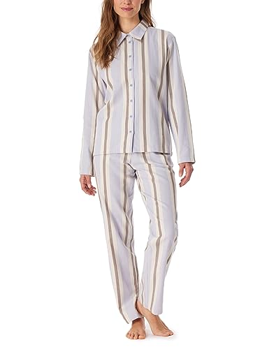 Schiesser Damen Schlafanzug lang Flanell 100% Baumwolle durchgeknöpft-Winter Pyjamaset, Flieder, 42 von Schiesser