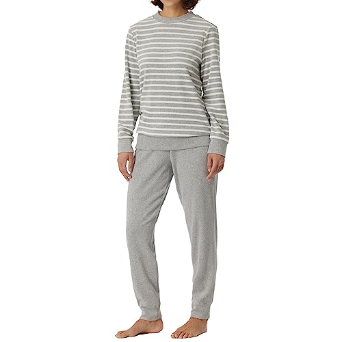 Schiesser Damen Schlafanzug lang Frottee warm kuschelig wohlfühlen-Nightwear Pyjamaset, grau-Mel_180116, 50 von Schiesser