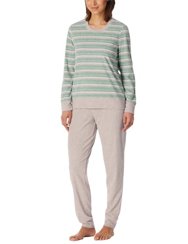 Schiesser Damen Schlafanzug lang Frottee warm kuschelig wohlfühlen-Nightwear Pyjamaset, grün-Mel_181968, 48 von Schiesser