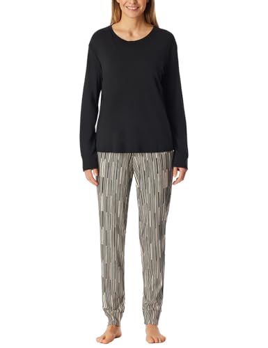 Schiesser Damen Schlafanzug lang Loungewear Modal-Nightwear Set Pyjamaset, schwarz_183066, 38 von Schiesser