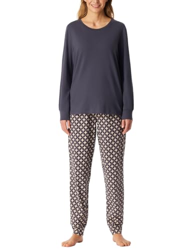 Schiesser Damen Schlafanzug lang mit Bündchen Baumwolle-Nightwear Pyjamaset, Graphit_181987, 40 von Schiesser