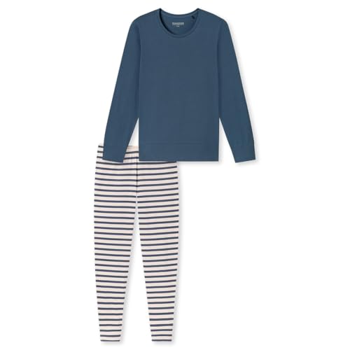 Schiesser Damen Schlafanzug lang mit Bündchen Baumwolle-Nightwear Pyjamaset, Jeansblau_181746, 38 von Schiesser