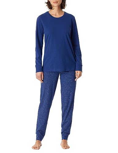 Schiesser Damen Schlafanzug lang mit Bündchen Baumwolle-Nightwear Pyjamaset, Navy_180063, 50 von Schiesser
