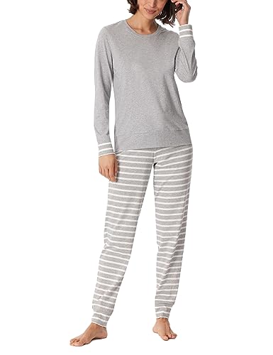 Schiesser Damen Schlafanzug Lang mit Bündchen Baumwolle-Nightwear Pyjamaset, Grau-Mel_180114, 50 von Schiesser