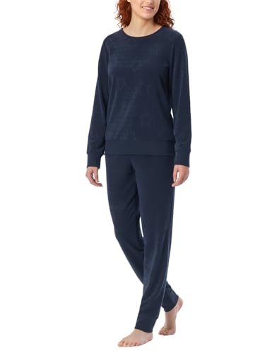 Schiesser Damen Schlafanzug Lang Frottee Warm Kuschelig Wohlfühlen - Nightwear Pyjamaset, Nachtblau_182126, 42 EU von Schiesser