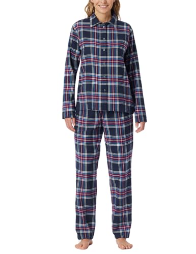 Schiesser Damen Schlafanzug lang mit Knopfleiste weiche Baumwolle Webware-X-Mas Gifting Sets Pyjamaset, Nachtblau_182122, 44 von Schiesser