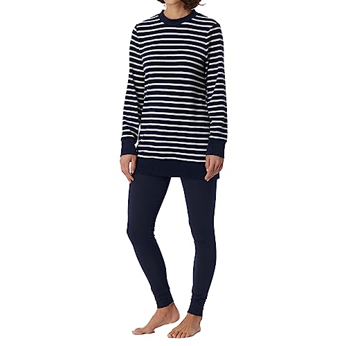 Schiesser Damen Schlafanzug mit Leggings weich und kuschelig-Frottee Pyjamaset, dunkelblau gestreift, 42 von Schiesser