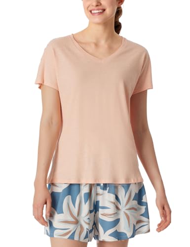 Schiesser Damen Schlafshirt Kurzarm Baumwolle Leinen-Mix + Relax Pyjamaoberteil, Peach Whip_181196, 38 von Schiesser