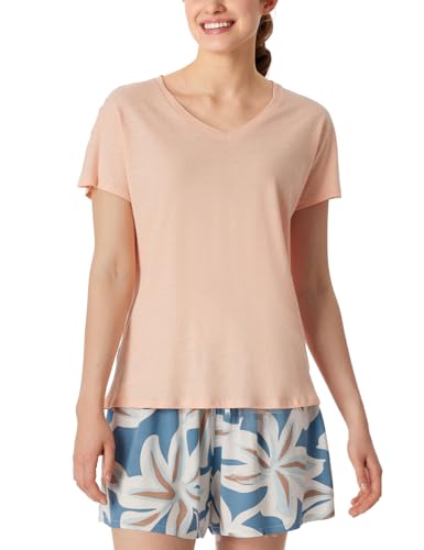 Schiesser Damen Schlafshirt Kurzarm Baumwolle Leinen-Mix + Relax Pyjamaoberteil, Peach Whip_181196, 42 von Schiesser