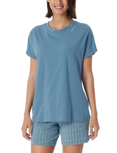 Schiesser Damen Schlafshirt Kurzarm Baumwolle-Mix + Relax Pyjamaoberteil, blaugrau_181192, 34 von Schiesser