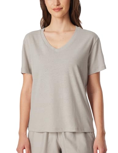 Schiesser Damen Schlafshirt Kurzarm Leinen-Mix + Relax Pyjamaoberteil, grau-Jaspe_182591, 46 von Schiesser