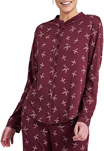 Schiesser Damen Schlafshirt Langarm Pyjamaoberteil, Burgund, 36 von Schiesser