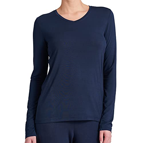 Schiesser Damen Schlafshirt Langarm Modal - Mix + Relax Pyjamaoberteil, Blau_175477, 40 EU von Schiesser