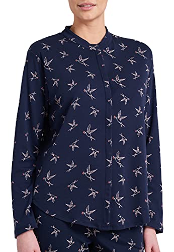 Schiesser Damen Schlafshirt Langarm Pyjamaoberteil, blaugemustert, 42 von Schiesser