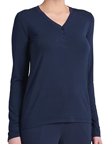 Schiesser Damen Schlafshirt Langarm Modal mit Knopfleiste-Mix + Relax Pyjamaoberteil, blau_175478, 34 von Schiesser