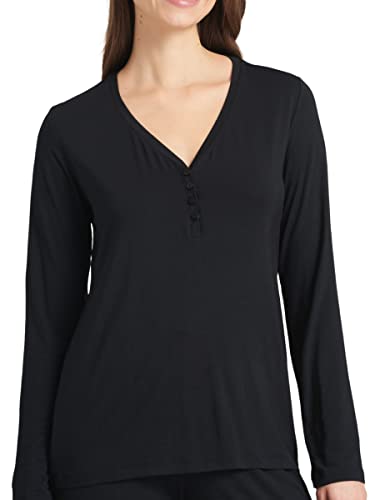 Schiesser Damen Schlafshirt Langarm Modal mit Knopfleiste-Mix + Relax Pyjamaoberteil, schwarz_175478, 48 von Schiesser