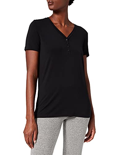 Schiesser Damen Schlafshirt Kurzarm Modal mit Knopfleiste-Mix + Relax Pyjamaoberteil, schwarz_175476, 34 von Schiesser