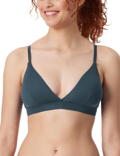 Schiesser Damen Soft Organic Cotton Mit Herausnehmbaren Pads Pure Rib Sport-BH, Jeansblau_179915, 80A EU von Schiesser