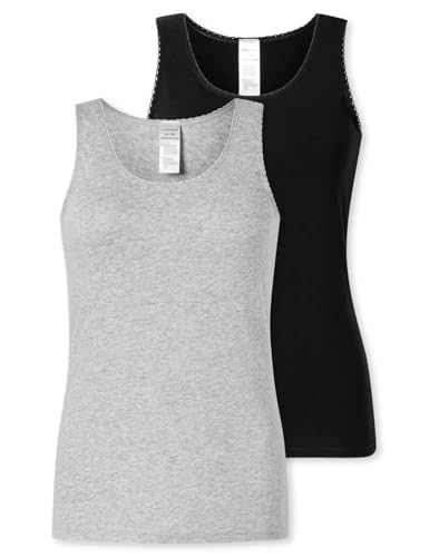 Schiesser Damen Trägertop 2er-Pack - Größe 36 - Modern Multipacks schwarz/grau melange - Unterhemd mit Spitze - Damenwäsche aus 95% Baumwolle und 5% Elasthan - angenehm weich & elastisch von Schiesser
