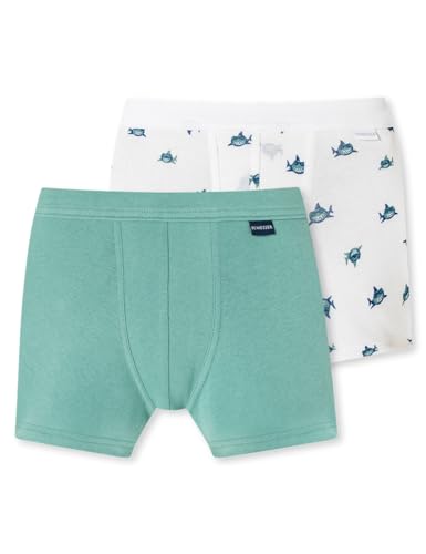 Schiesser - Feinripp Organic Cotton - Retro Short/Pant - 2er Pack (128 Weiß/Grün) von Schiesser