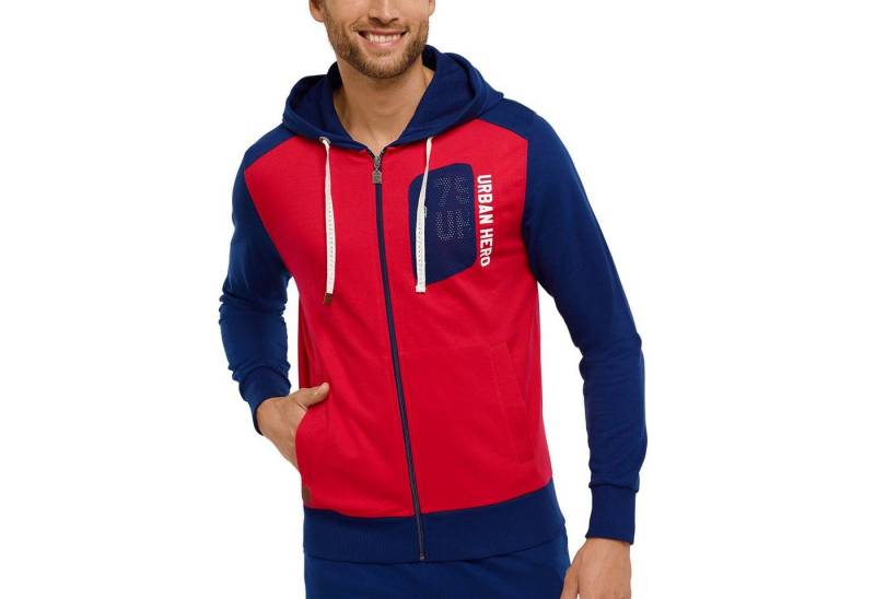 Schiesser Hausanzug Mix & Relax (Packung, 1 tlg., Set) Herren Jacke Langarm Freizeitjacke Sweatjacke Kapuzenjacke rot-blau von Schiesser