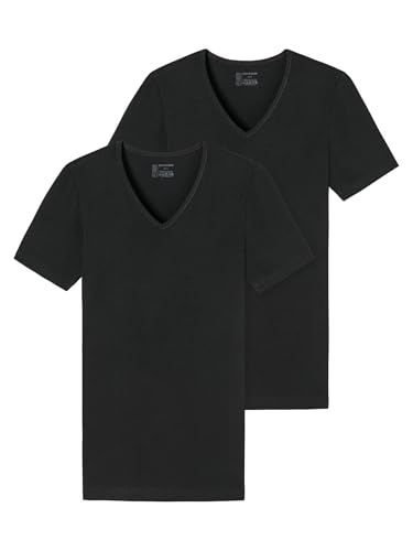 Schiesser Herren 2 Pack Unterhemd V-ausschnitt Mit Arm - 95/5 Organic Unterwäsche, Schwarz_173982, L EU von Schiesser
