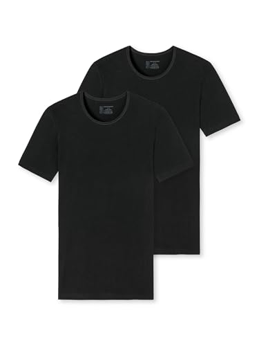Schiesser Herren 2 Pack Unterhemd Rundhals Mit Arm - 95/5 Organic Unterwäsche, Schwarz_174997, XXL EU von Schiesser