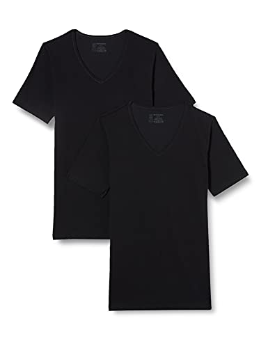 Schiesser Herren 2 PACK Unterhemd V-Ausschnitt mit Arm Bio Baumwolle - 95/5 Organic, schwarz, S von Schiesser