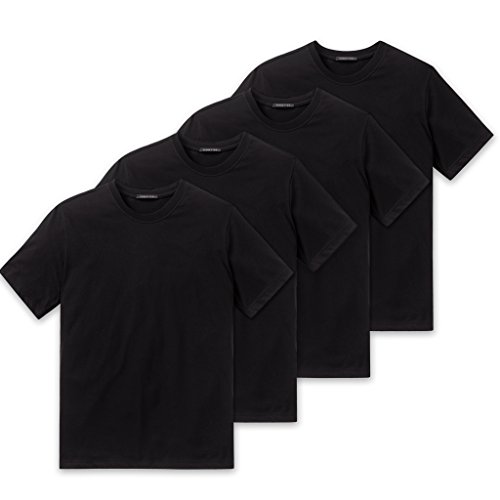 Schiesser Herren American T-Shirt Rundhals - 008150-4er Spar-Pack (L (Gr.6), 4 X Schwarz) von Schiesser